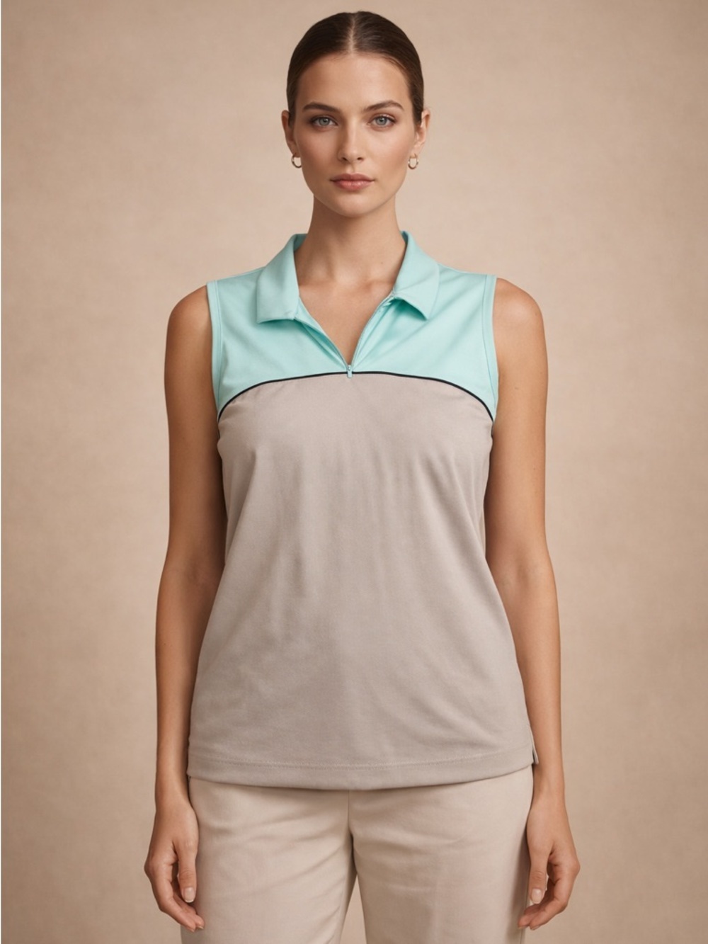 Slazenger Mint and Taupe Sleeveless Polo